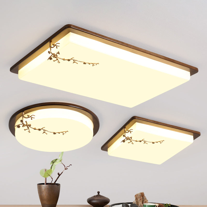 Moderne geometrische LED-Deckenleuchte für Wohnzimmer aus Holz mit goldenem Baumdekor