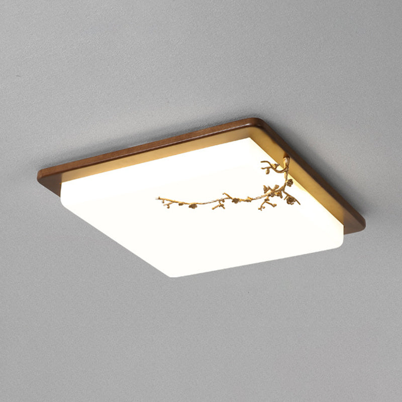 Moderne geometrische LED-Deckenleuchte für Wohnzimmer aus Holz mit goldenem Baumdekor