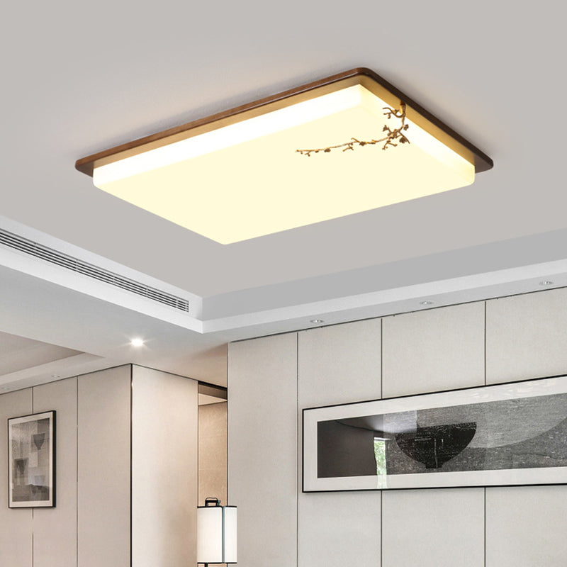 Moderne geometrische LED-Deckenleuchte für Wohnzimmer aus Holz mit goldenem Baumdekor