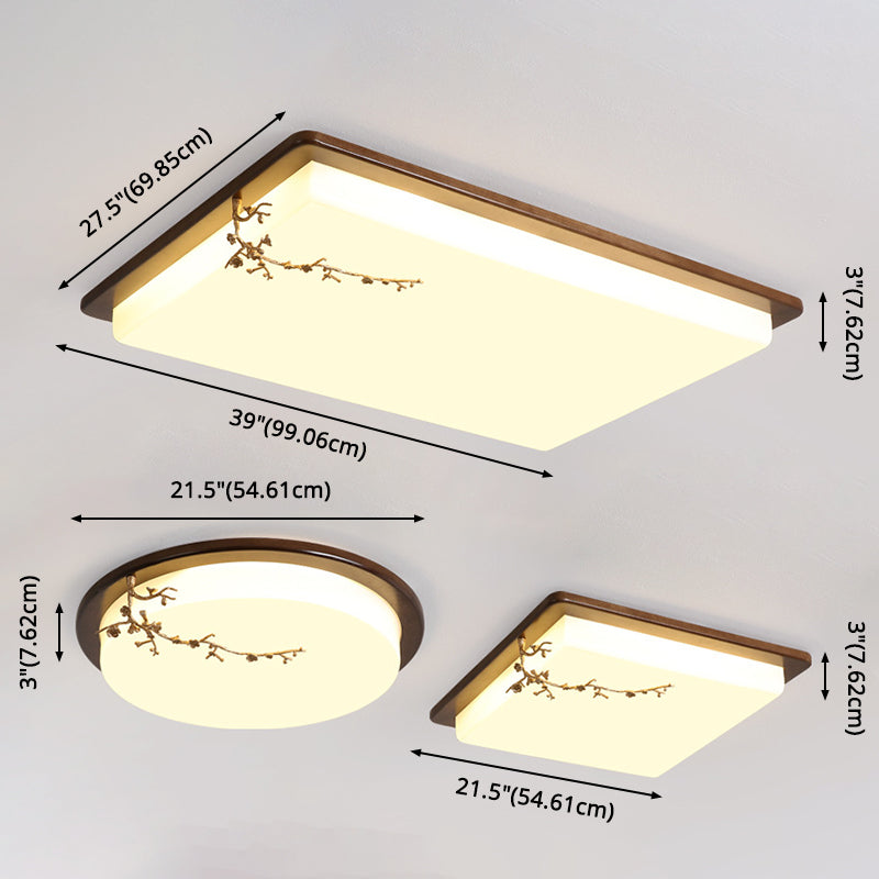 Moderne geometrische LED-Deckenleuchte für Wohnzimmer aus Holz mit goldenem Baumdekor