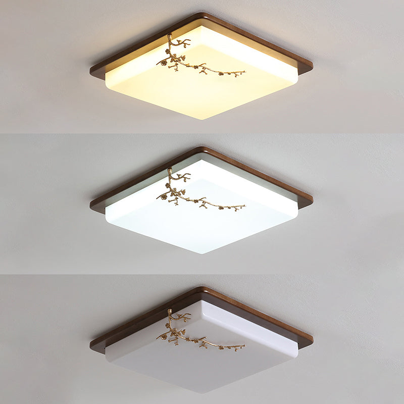 Moderne geometrische LED-Deckenleuchte für Wohnzimmer aus Holz mit goldenem Baumdekor