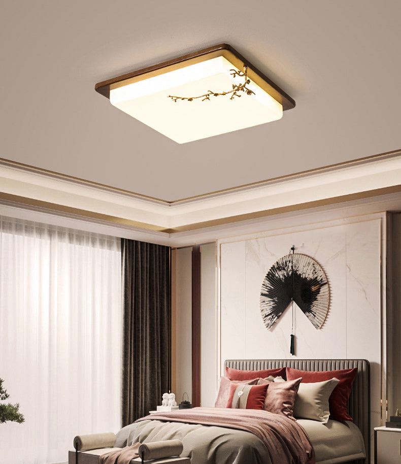 Moderne geometrische LED-Deckenleuchte für Wohnzimmer aus Holz mit goldenem Baumdekor