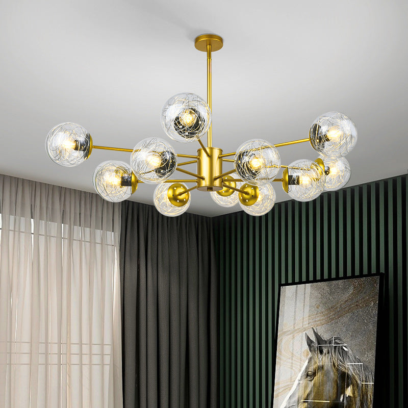 Post-Modern Starburst Hanging Chandelier Light Clear Globe Glass Ceiling Chandelier for Living Room