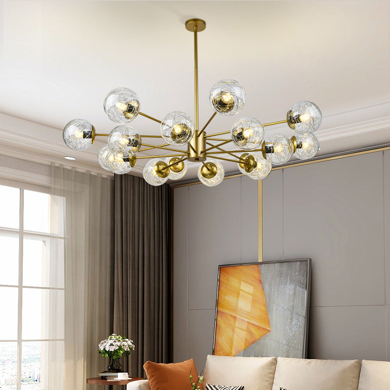Post-Modern Starburst Hanging Chandelier Light Clear Globe Glass Ceiling Chandelier for Living Room
