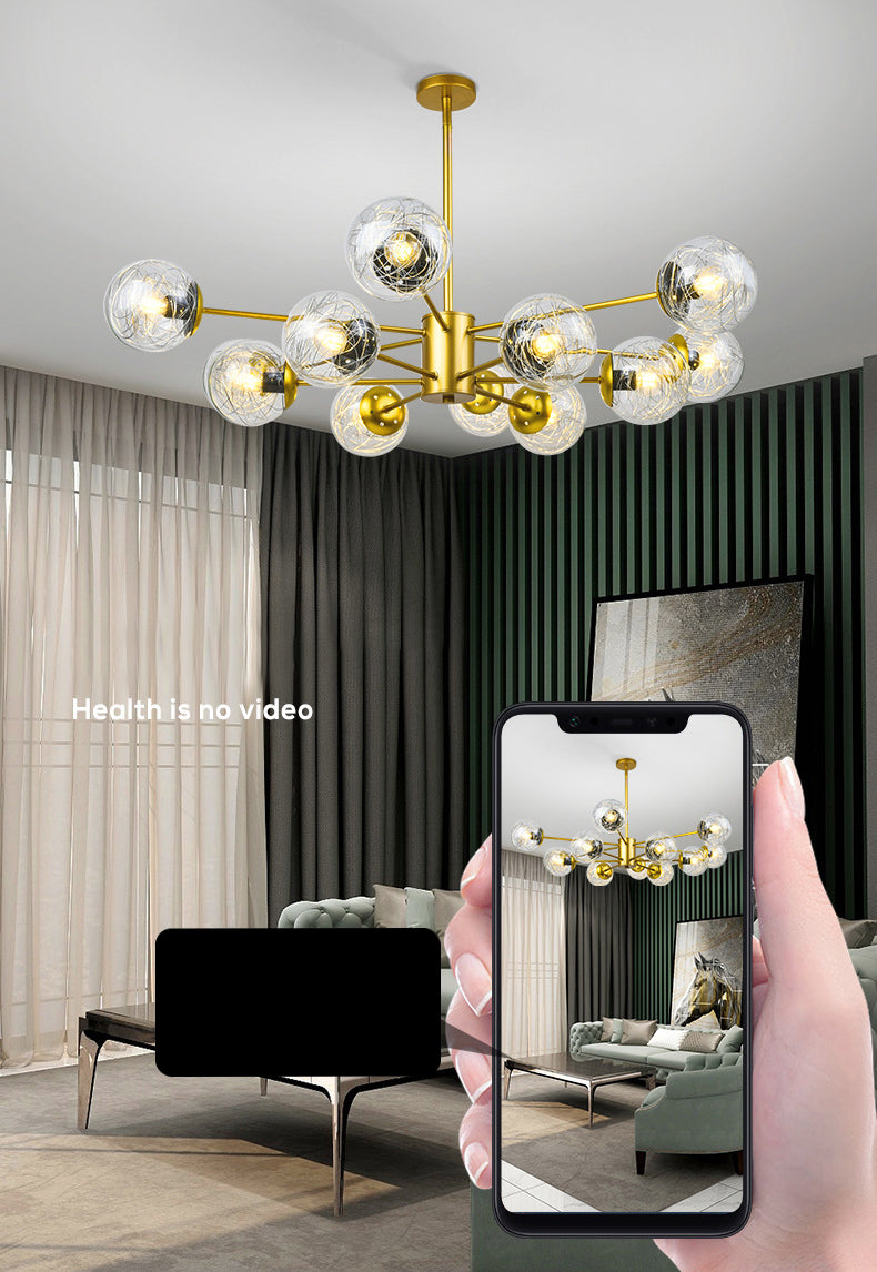 Post-Modern Starburst Hanging Chandelier Light Clear Globe Glass Ceiling Chandelier for Living Room