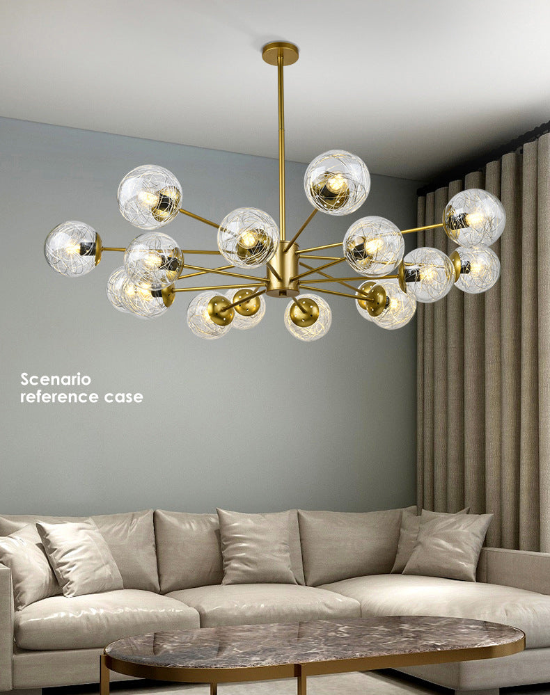 Post-Modern Starburst Hanging Chandelier Light Clear Globe Glass Ceiling Chandelier for Living Room