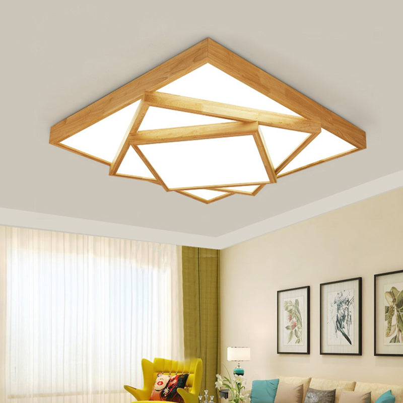 3-Tiered Wooden Flush Mount Light Fixture Nordic Beige LED Ceiling Lighting for Living Room