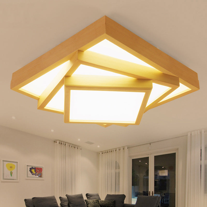 Luminaire encastré en bois à trois niveaux pour le salon Nordic beige LED plafonnier