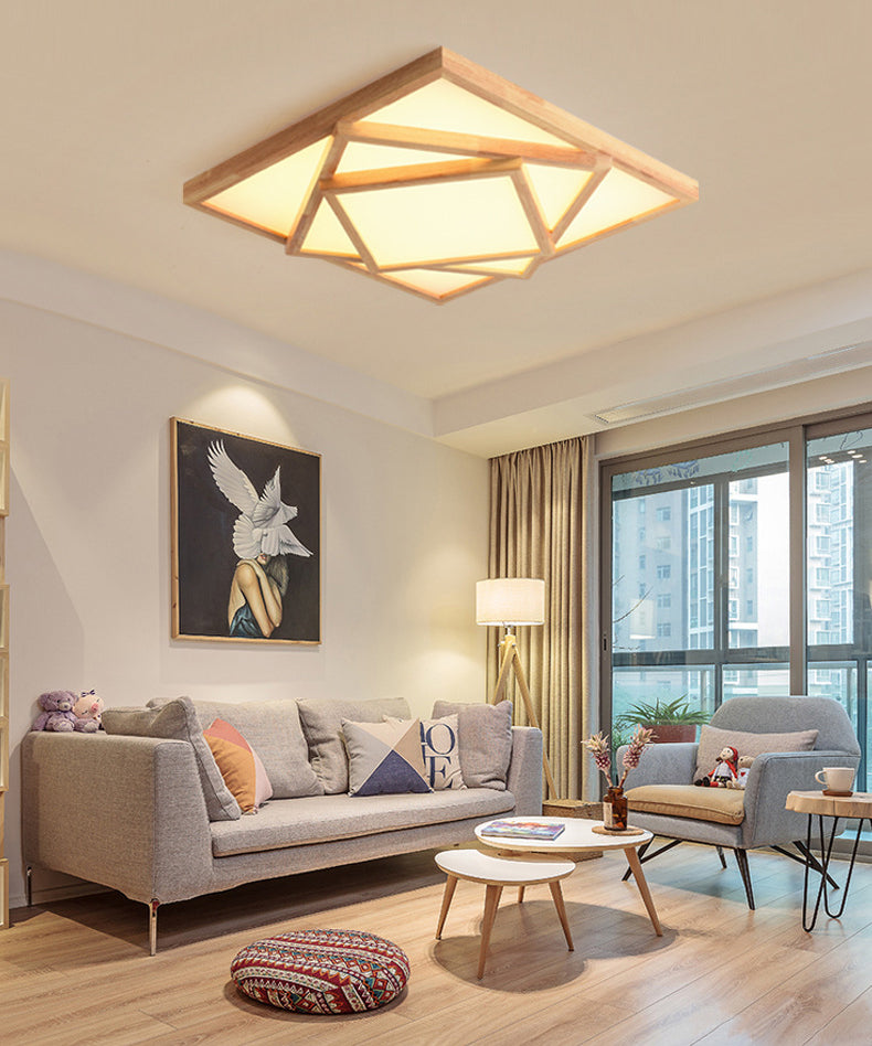 Luminaire encastré en bois à trois niveaux pour le salon Nordic beige LED plafonnier