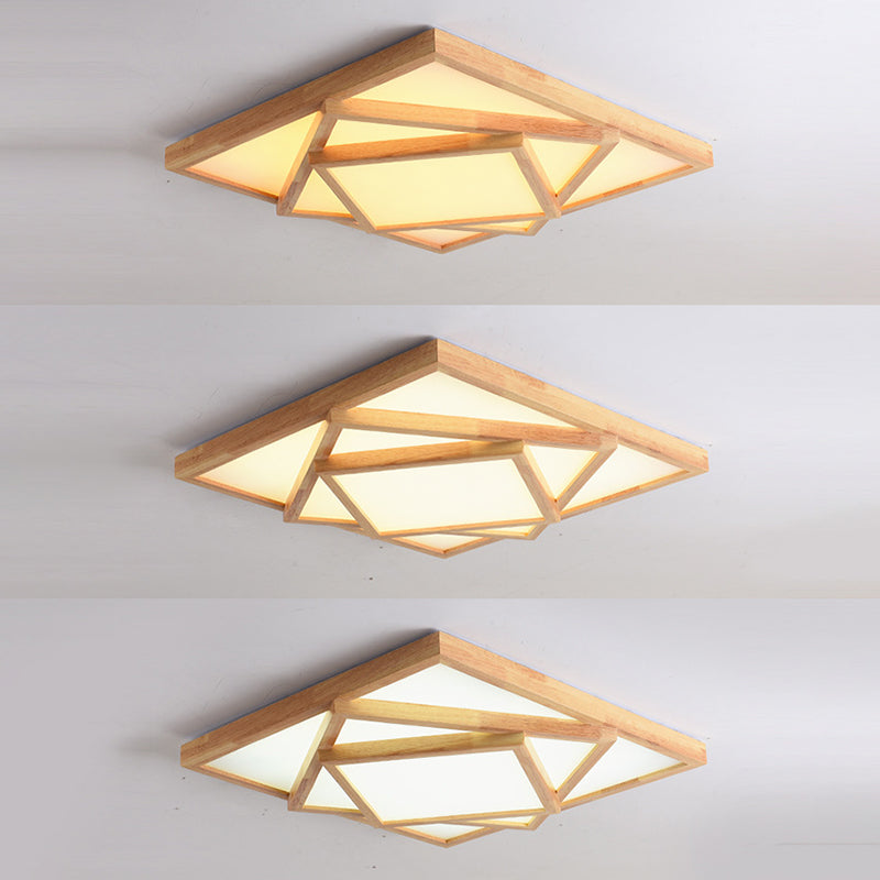 3-Tiered Wooden Flush Mount Light Fixture Nordic Beige LED Ceiling Lighting for Living Room