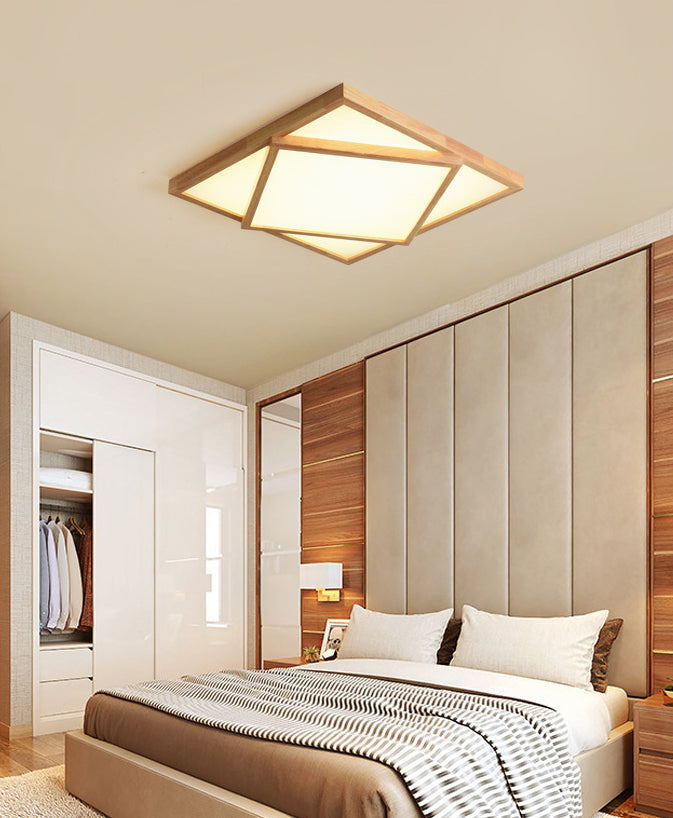 Luminaire encastré en bois à trois niveaux pour le salon Nordic beige LED plafonnier