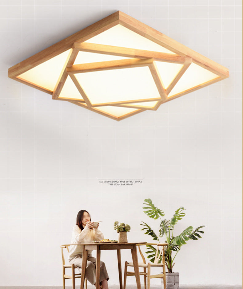 Luminaire encastré en bois à trois niveaux pour le salon Nordic beige LED plafonnier