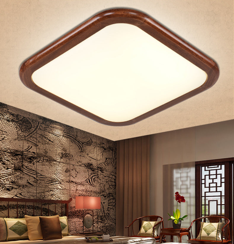 Geometrische Unterputzleuchte aus Massivholz im nordischen Stil, braune LED-Deckenleuchte für Schlafzimmer