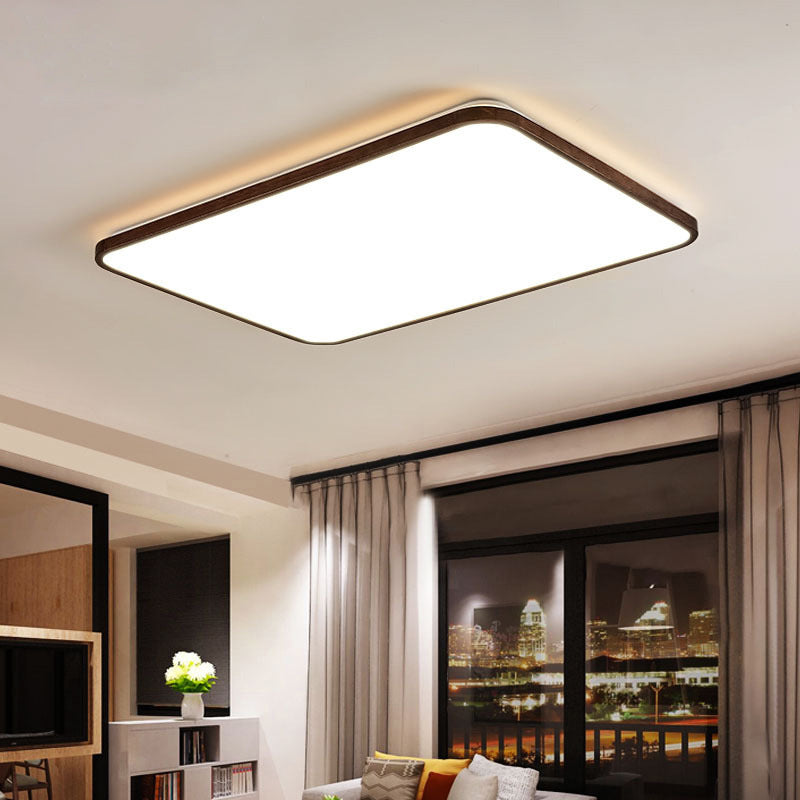 Braune geometrische Schirm-Unterputzlampe, minimalistische LED-Deckenleuchte aus Holz für Wohnzimmer