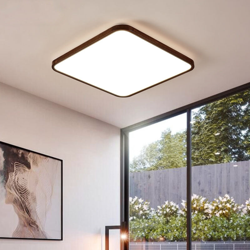 Braune geometrische Schirm-Unterputzlampe, minimalistische LED-Deckenleuchte aus Holz für Wohnzimmer