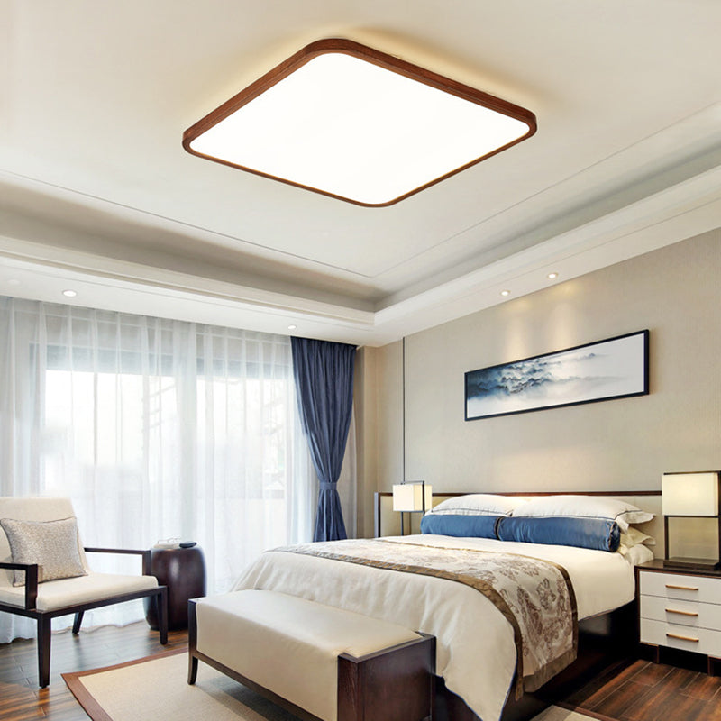 Braune geometrische Schirm-Unterputzlampe, minimalistische LED-Deckenleuchte aus Holz für Wohnzimmer