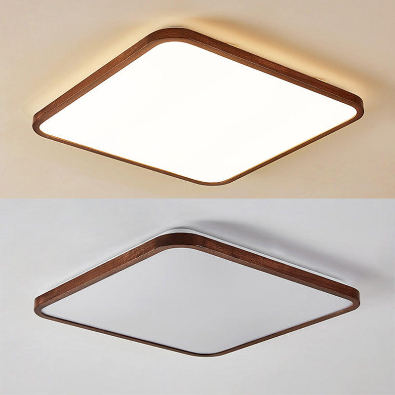 Braune geometrische Schirm-Unterputzlampe, minimalistische LED-Deckenleuchte aus Holz für Wohnzimmer