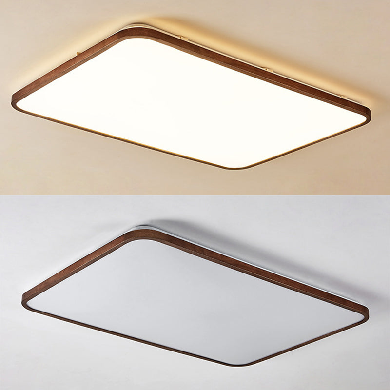 Braune geometrische Schirm-Unterputzlampe, minimalistische LED-Deckenleuchte aus Holz für Wohnzimmer