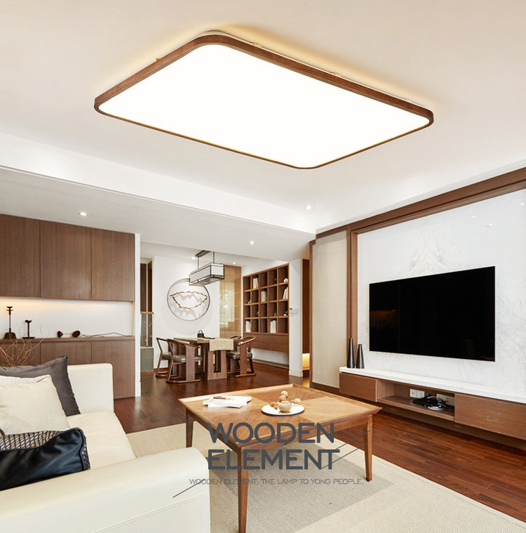 Braune geometrische Schirm-Unterputzlampe, minimalistische LED-Deckenleuchte aus Holz für Wohnzimmer