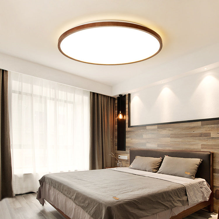 Braune geometrische Schirm-Unterputzlampe, minimalistische LED-Deckenleuchte aus Holz für Wohnzimmer