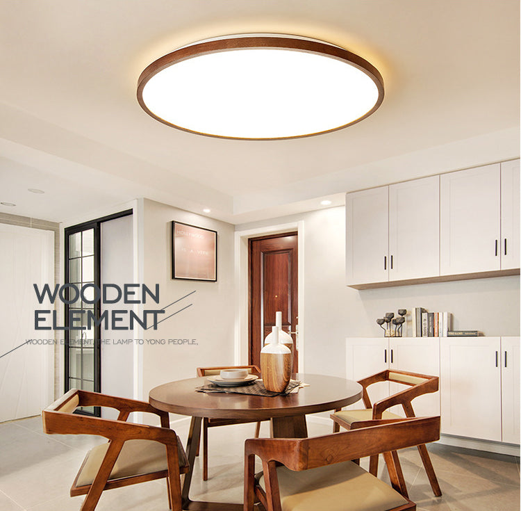 Braune geometrische Schirm-Unterputzlampe, minimalistische LED-Deckenleuchte aus Holz für Wohnzimmer