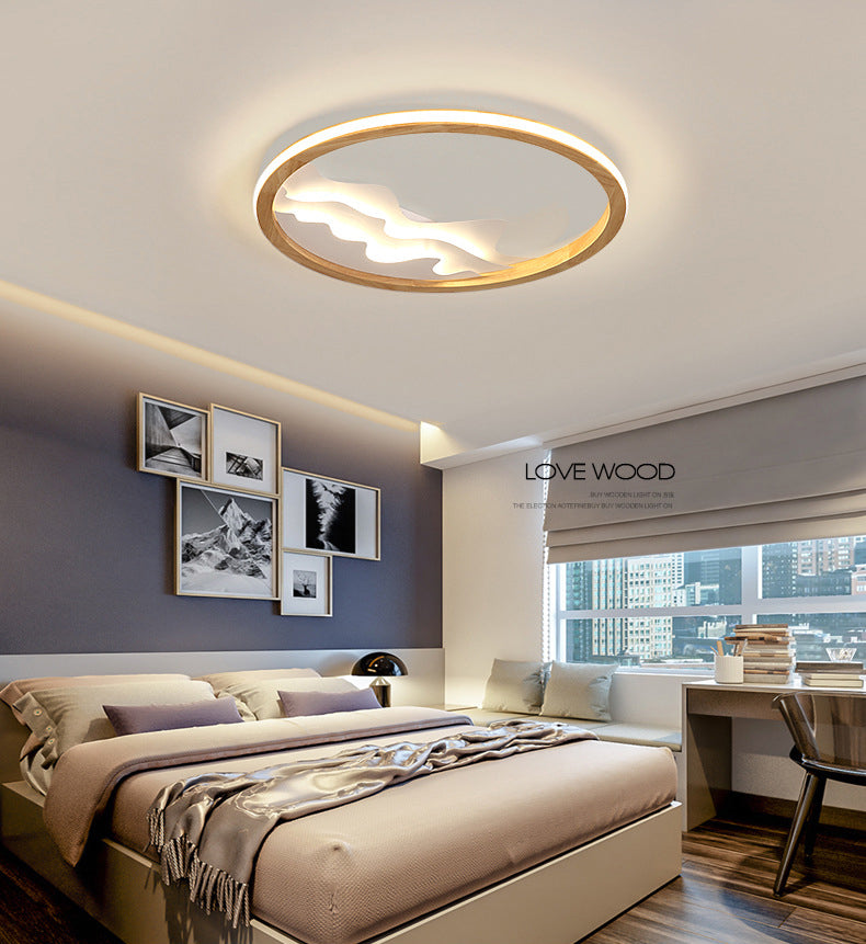 Houten Ring Vormige Flush Light Fixture Minimalistische LED Plafond Licht voor Slaapkamer