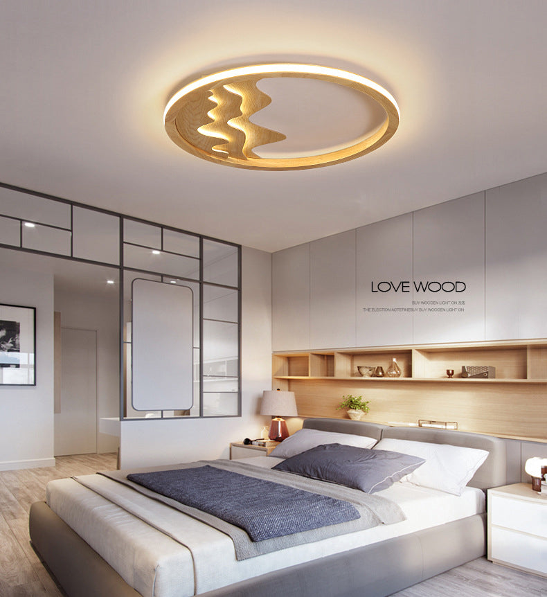 Houten Ring Vormige Flush Light Fixture Minimalistische LED Plafond Licht voor Slaapkamer