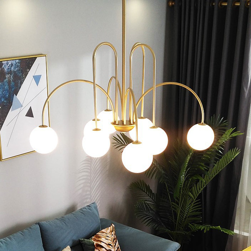 Modern Minimalist Chandelier Light Fixture Spherical White Glass Ceiling Chandelier for Living Room