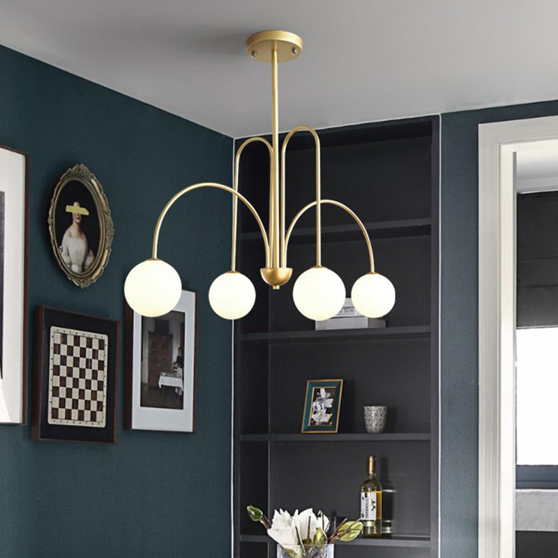 Modern Minimalist Chandelier Light Fixture Spherical White Glass Ceiling Chandelier for Living Room