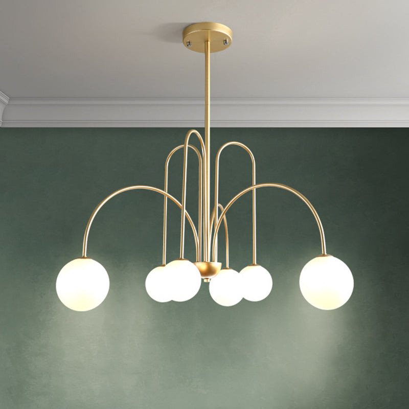 Modern Minimalist Chandelier Light Fixture Spherical White Glass Ceiling Chandelier for Living Room