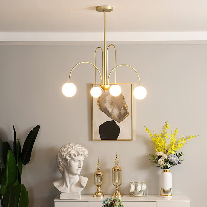 Modern Minimalist Chandelier Light Fixture Spherical White Glass Ceiling Chandelier for Living Room