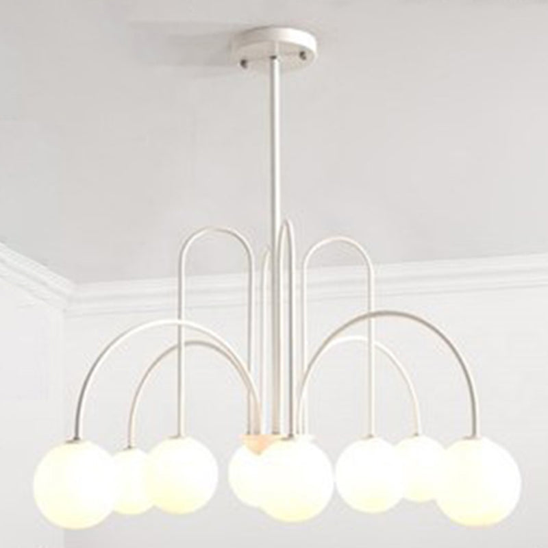 Modern Minimalist Chandelier Light Fixture Spherical White Glass Ceiling Chandelier for Living Room