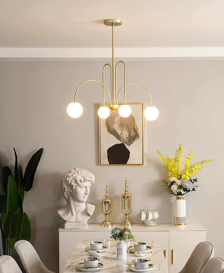 Modern Minimalist Chandelier Light Fixture Spherical White Glass Ceiling Chandelier for Living Room