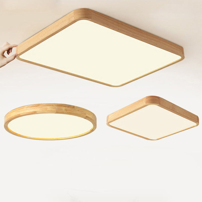 Wooden Geometric Flush Mount Ceiling Light Modern Beige Flush Mount LED Light for Entrance