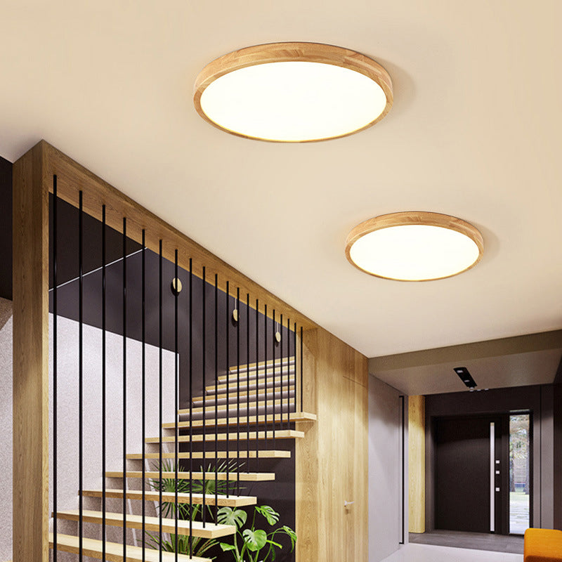 Wooden Geometric Flush Mount Ceiling Light Modern Beige Flush Mount LED Light for Entrance