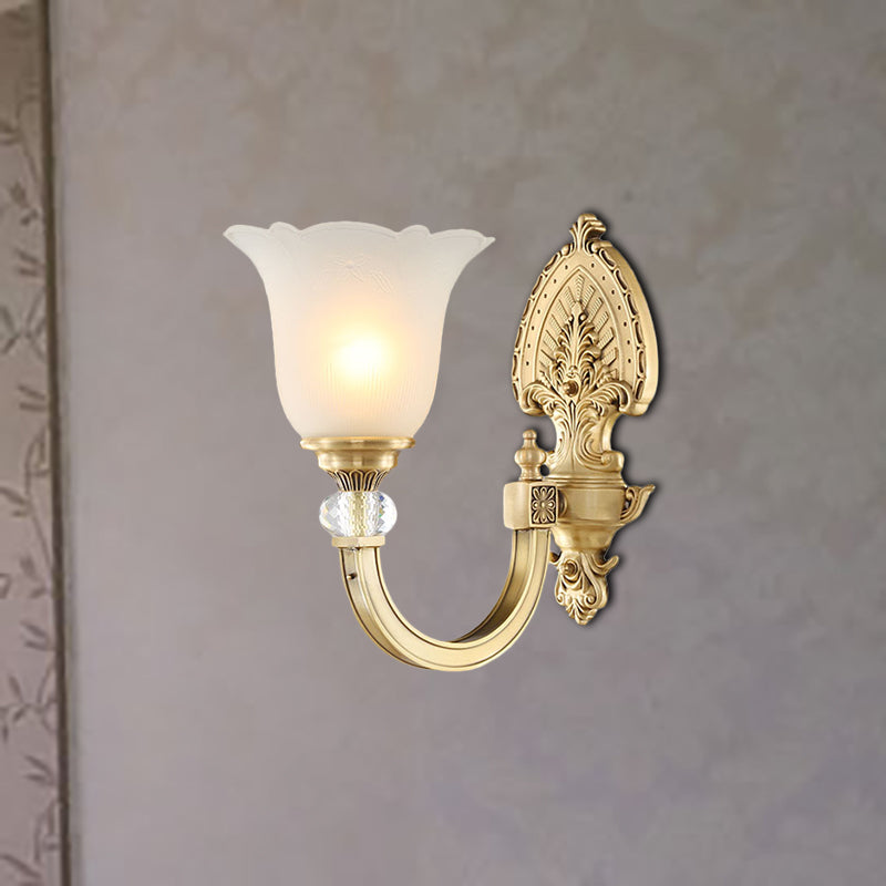 Bell Frosted Glass Wall Sconce Fixture Vintage Style 1/2-Head Bedside Wall Light with Golden Backplate