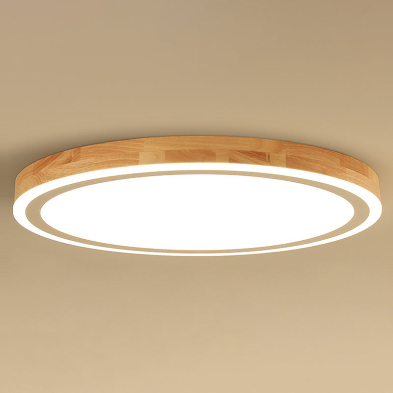 Wood Round Flush Mounted Lighting Fixture Nordic Beige LED Ceiling Flush Mount