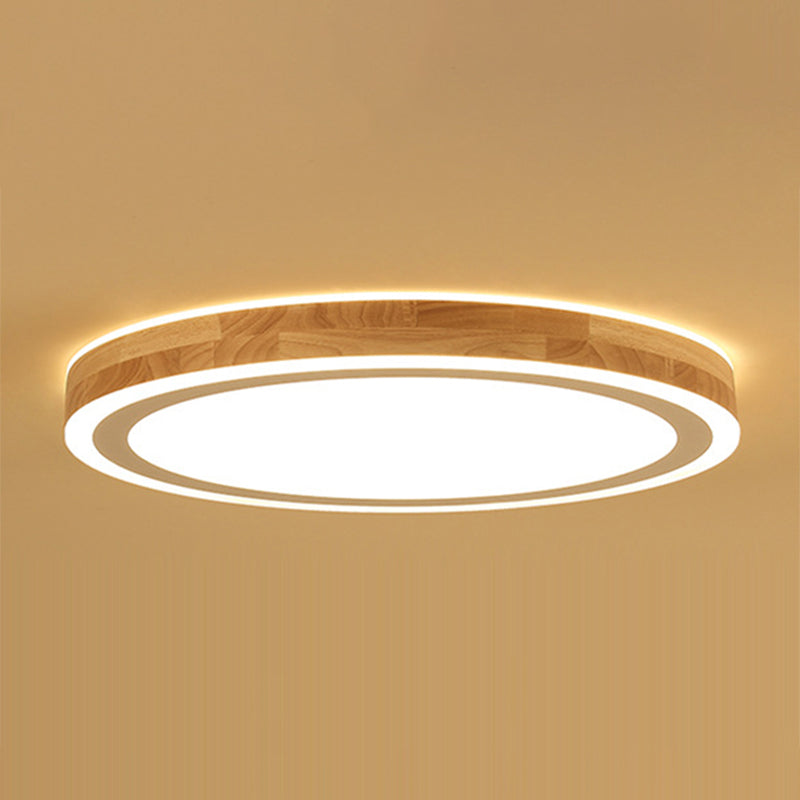 Wood Round Flush Mounted Lighting Fixture Nordic Beige LED Ceiling Flush Mount