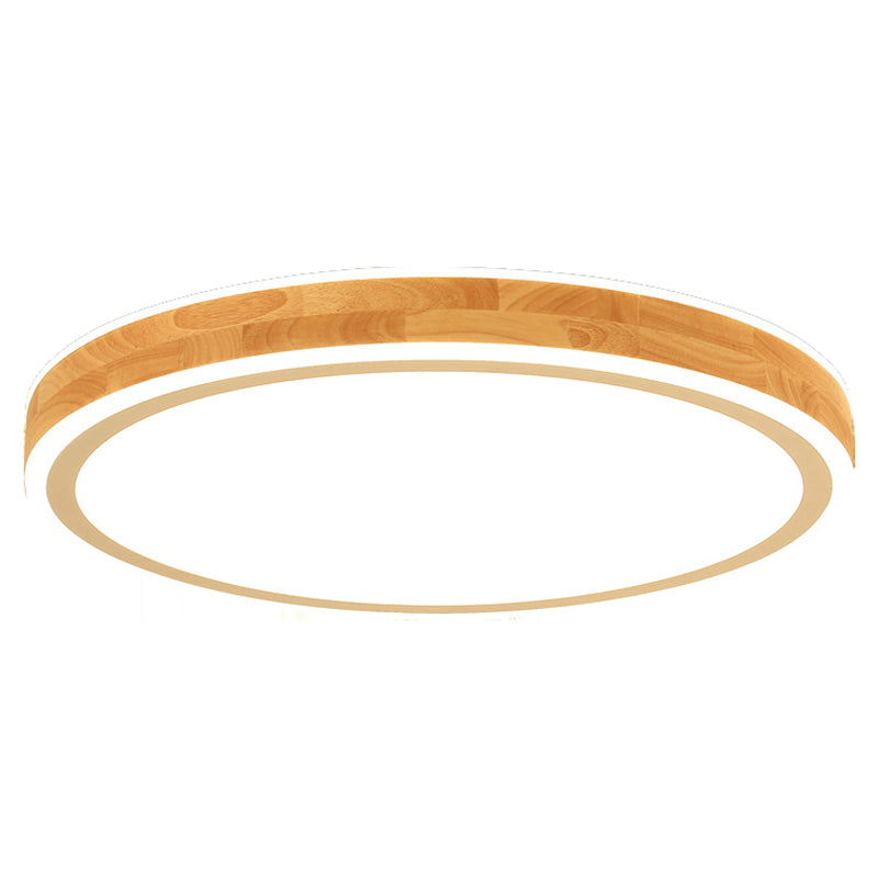 Wood Round Flush Mounted Lighting Fixture Nordic Beige LED Ceiling Flush Mount