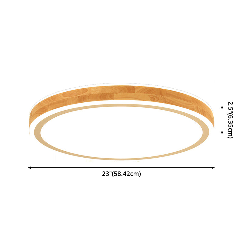 Wood Round Flush Mounted Lighting Fixture Nordic Beige LED Ceiling Flush Mount