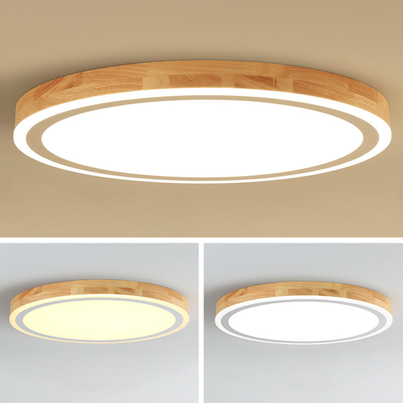 Wood Round Flush Mounted Lighting Fixture Nordic Beige LED Ceiling Flush Mount