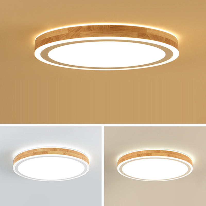 Wood Round Flush Mounted Lighting Fixture Nordic Beige LED Ceiling Flush Mount