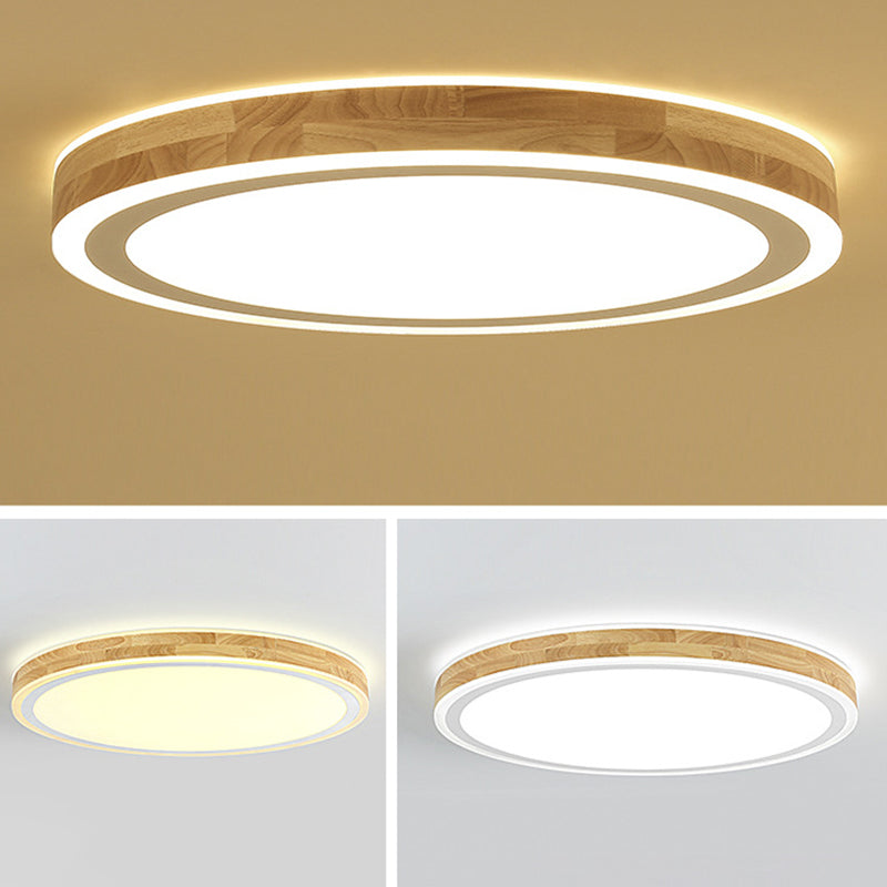 Wood Round Flush Mounted Lighting Fixture Nordic Beige LED Ceiling Flush Mount