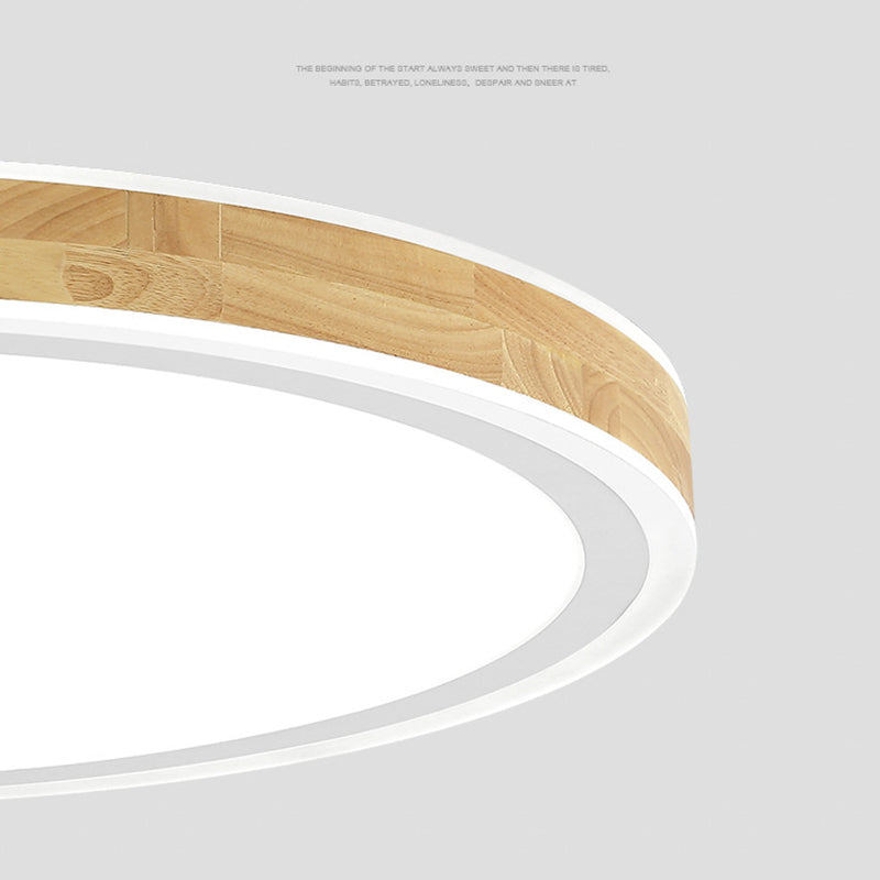 Wood Round Flush Mounted Lighting Fixture Nordic Beige LED Ceiling Flush Mount