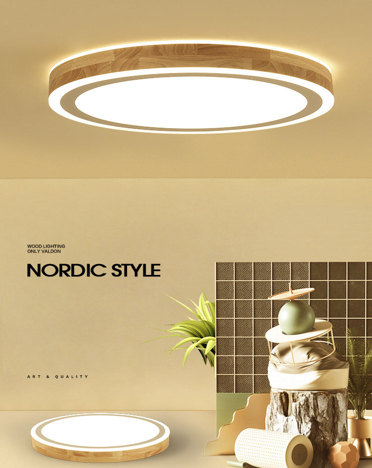 Wood Round Flush Mounted Lighting Fixture Nordic Beige LED Ceiling Flush Mount