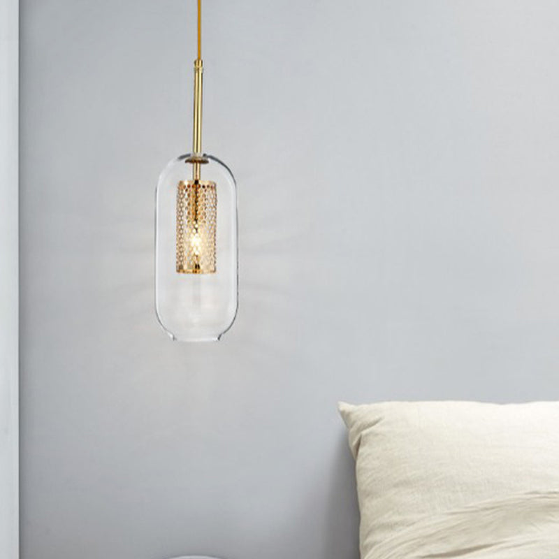 1 léger pendentif cylindrique lumière moderne minimaliste en verre transparent à manger lampe suspendue
