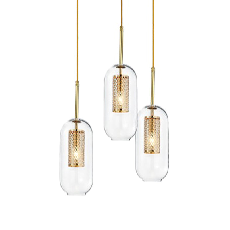 1 léger pendentif cylindrique lumière moderne minimaliste en verre transparent à manger lampe suspendue