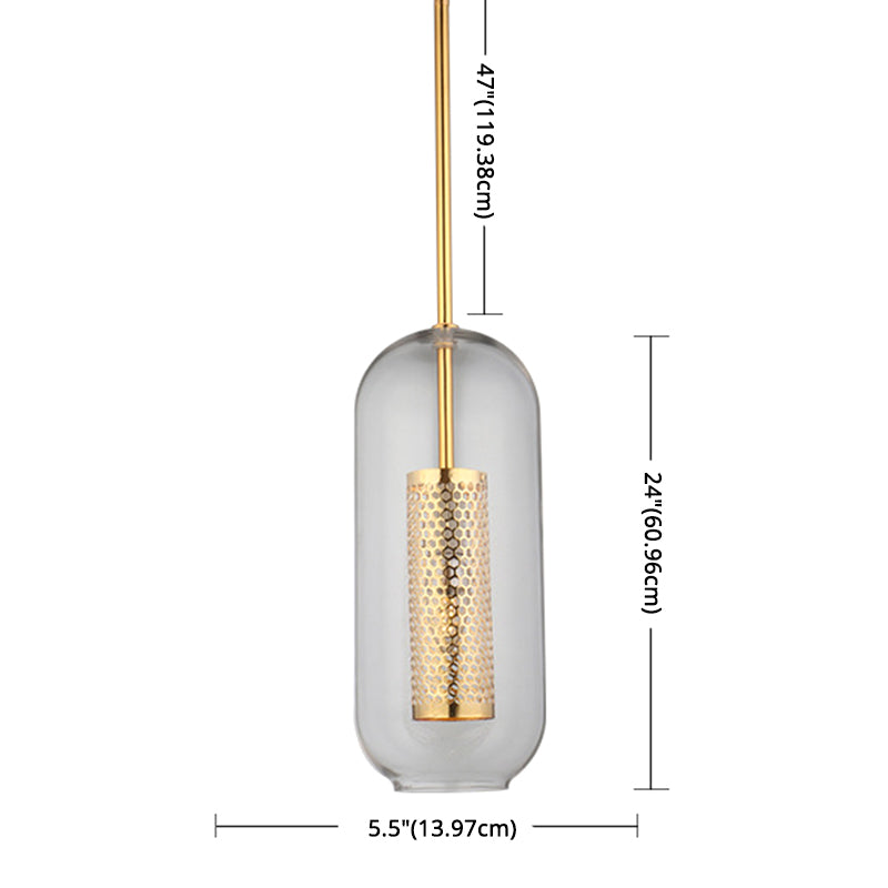 1 léger pendentif cylindrique lumière moderne minimaliste en verre transparent à manger lampe suspendue