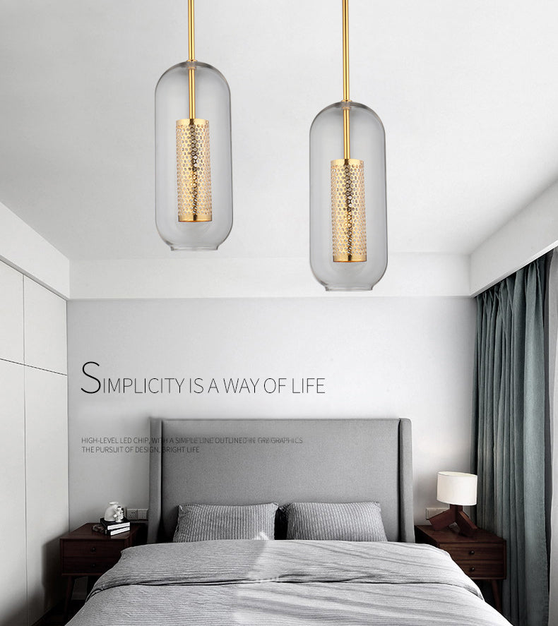 1 léger pendentif cylindrique lumière moderne minimaliste en verre transparent à manger lampe suspendue