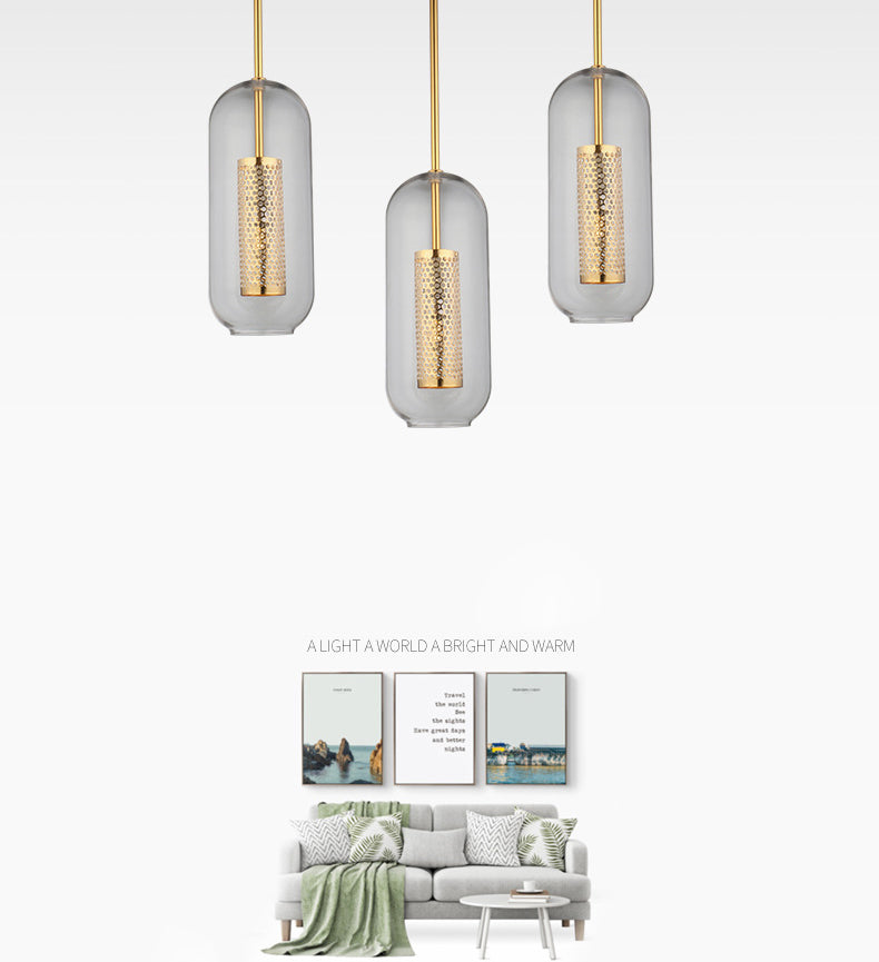 1 léger pendentif cylindrique lumière moderne minimaliste en verre transparent à manger lampe suspendue